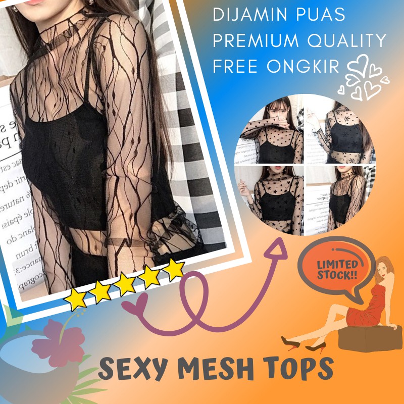 Baju atasan wanita Sexy Sheer ROOTS MURAH IMPORT PREMIUM BAJU MESH JARING Baju Transparan