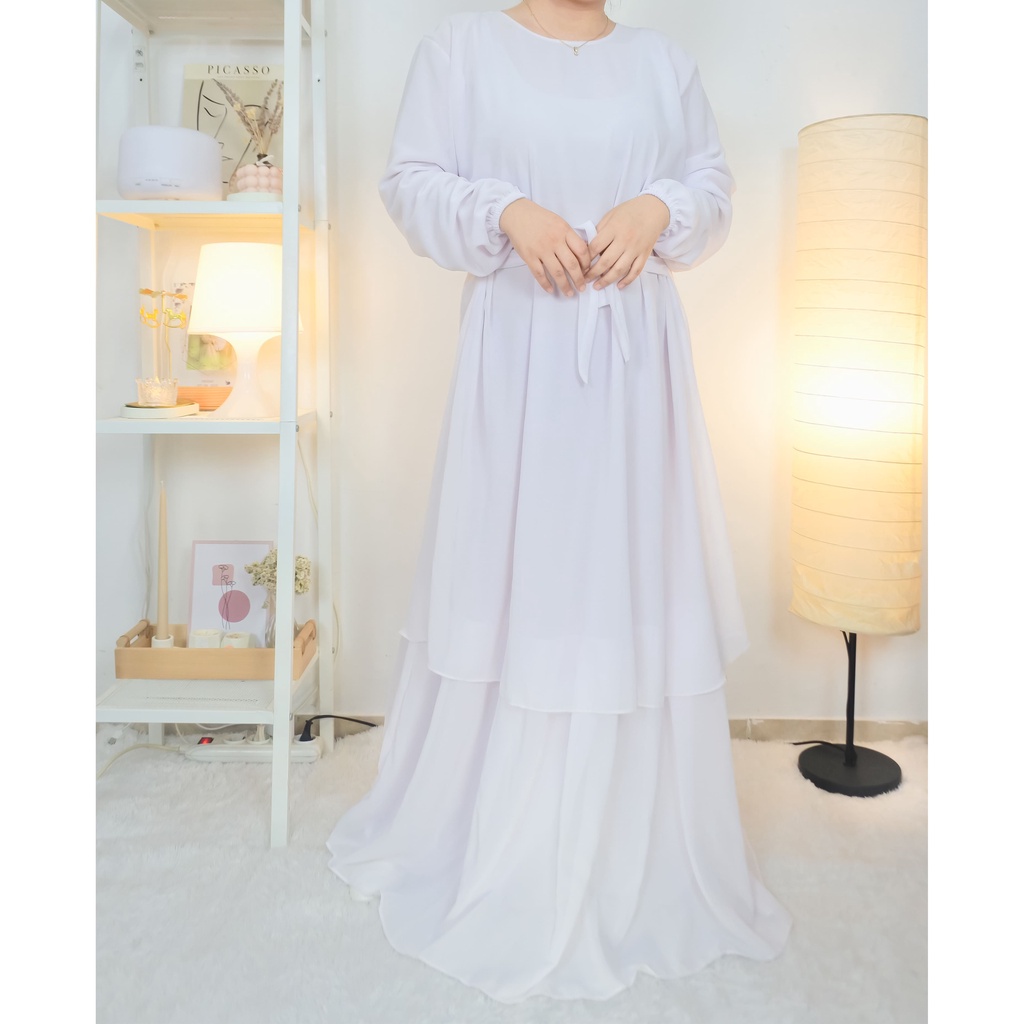 Gamis Malaysia | Dress Muslim Wanita | Baju Kurung Modern | Premium - WHITE