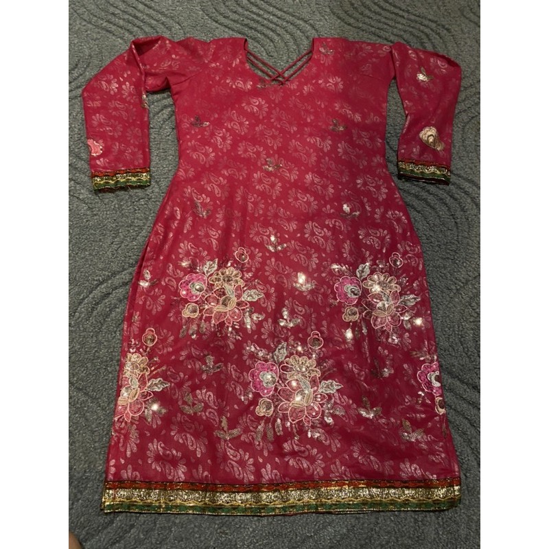Baju india Kurti Fayet Cetar lengan panjang Full Set Baju,Celana + Selendang