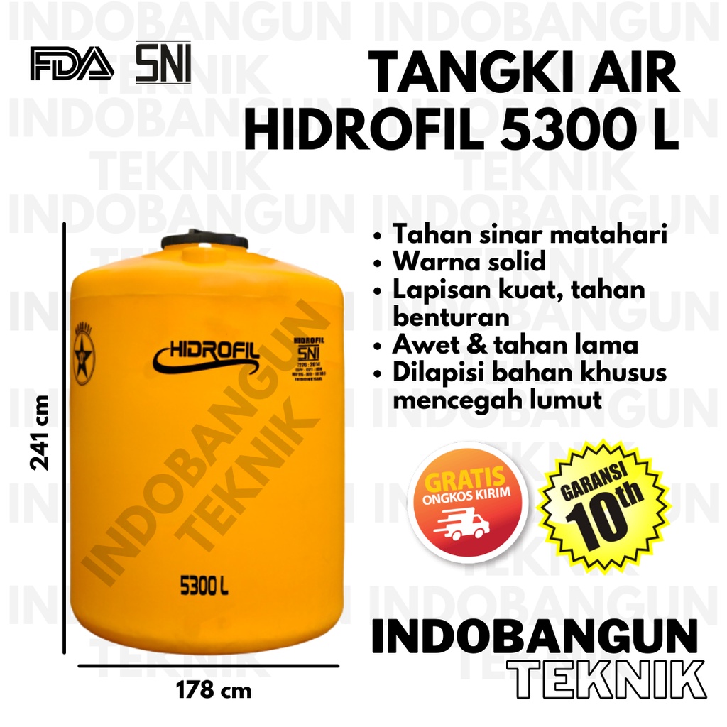 Toren Air Tangki Air Tandon Air Hidrofil 5000 Liter 5300 Liter Harga Murah Anti Lumut Garansi 10 Tahun