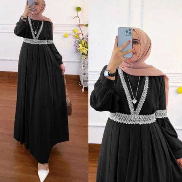 ➢lm Dijual Murah⁂ Alaliya Dress Gamis Qaisha Lebaran 2022 Size M,L,XL,XXL Wanita Aplikasi Renda Paka