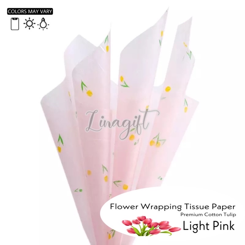 ( 5 Lembar ) PREMIUM COTTON TULIP - FLOWER WRAPPING TISSUE PAPER -  KERTAS BUNGA TISU KARANGAN BUKET BUNGA MOTIF