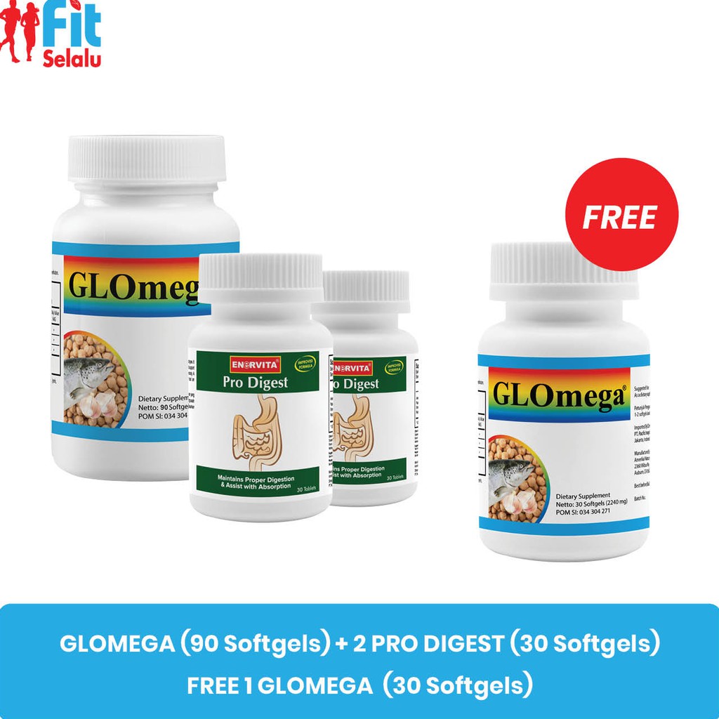 GLOmega 90 softgel + ( 2 Pack Enervita Pro Digest 30 Tablet )