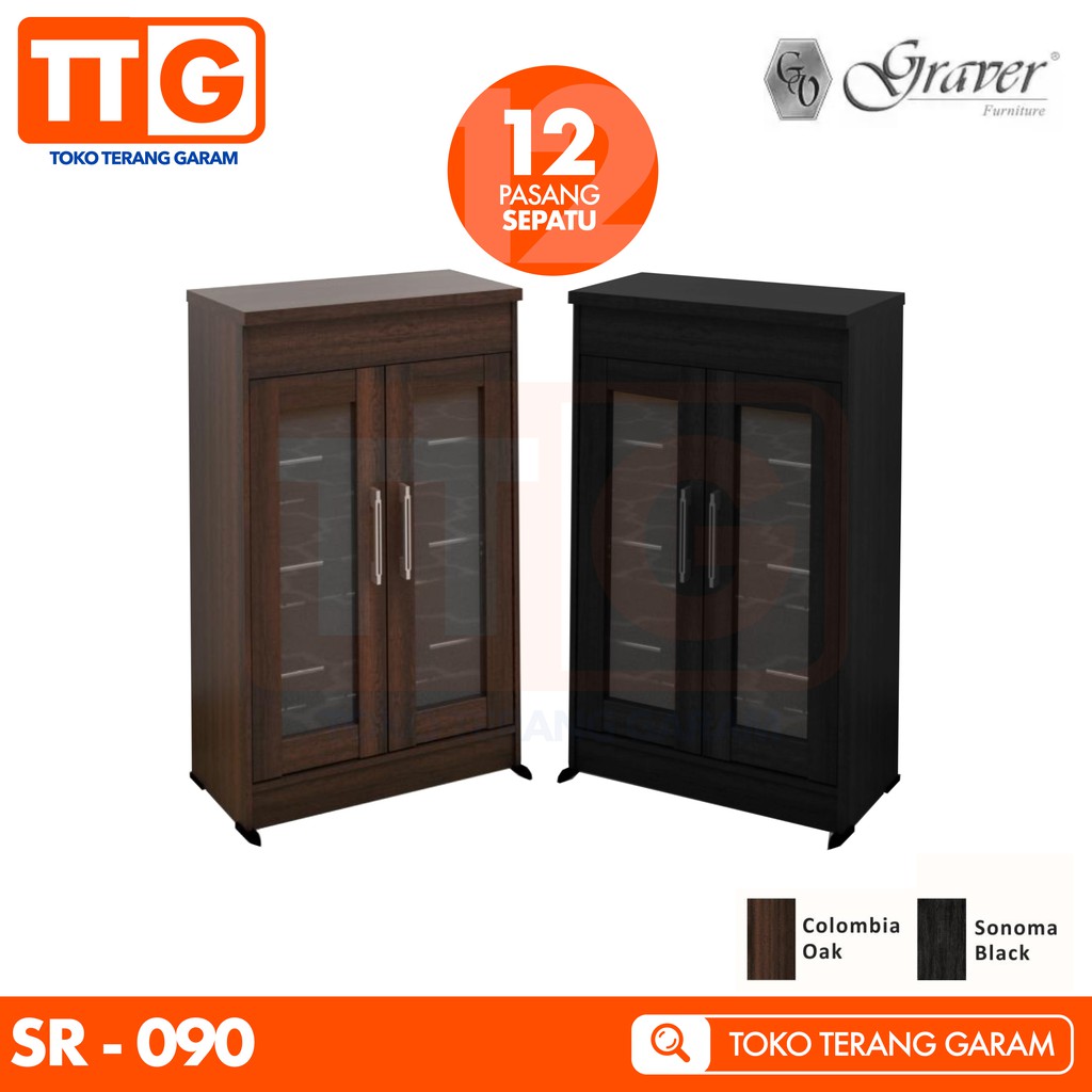 GRAVER RAK LEMARI SEPATU 2 PINTU KACA SR 90 - 12 PASANG BEST SELLER