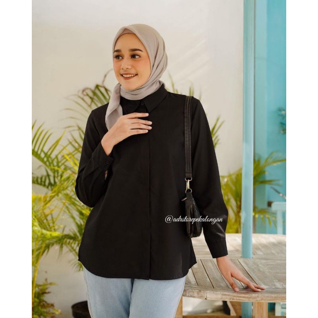 Kemeja Hitam Wanita Lengan Panjang Kemeja Polos Wanita Kemeja Toyobo Wanita Lengan Panjang