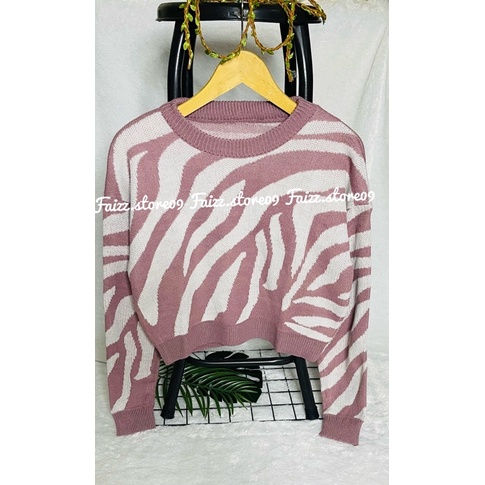 SWEATER RAJUT CROP MOTIF ZEBRA/SWEATER BLOUSE RAJUT WANITA STORE09 MURAH