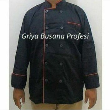 JUMBO 4XL SERAGAM BAJU CHEF KOKI HITAM LENGAN PANJANG LD150 CM