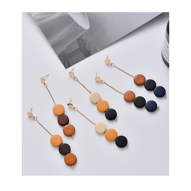 LRC Anting Tusuk Fashion Chain Wood Stitch Earrings D59768