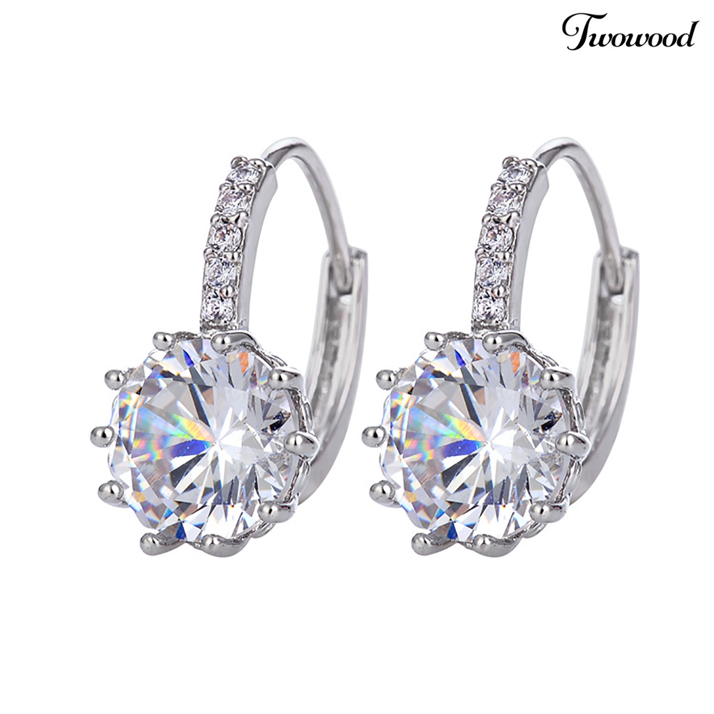 1 Pasang Anting Bentuk Bulat Kecil Bahan Metal Aksen Cubic Zirconia Untuk Wanita Drops