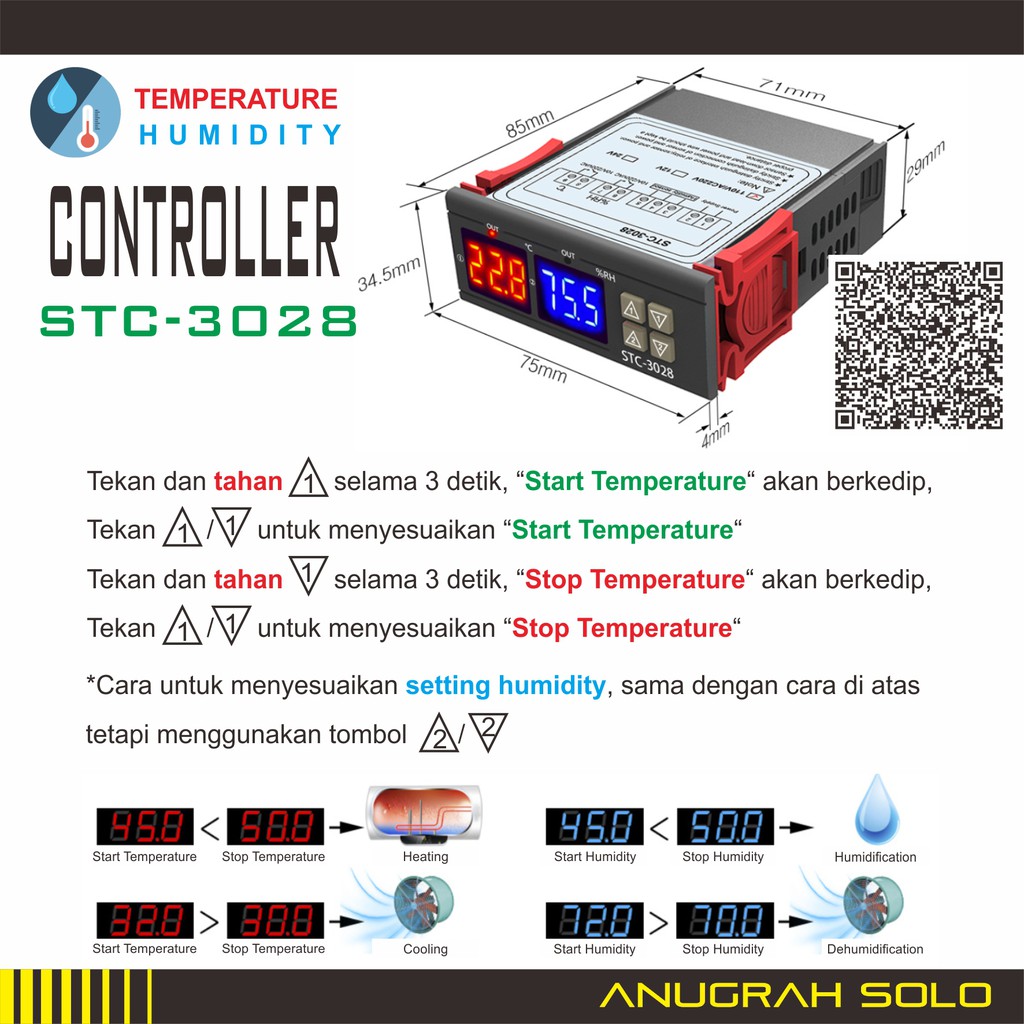 STC-3028 Higrostat Thermostat Kontrol Suhu dan Kelembaban 110 - 220VAC