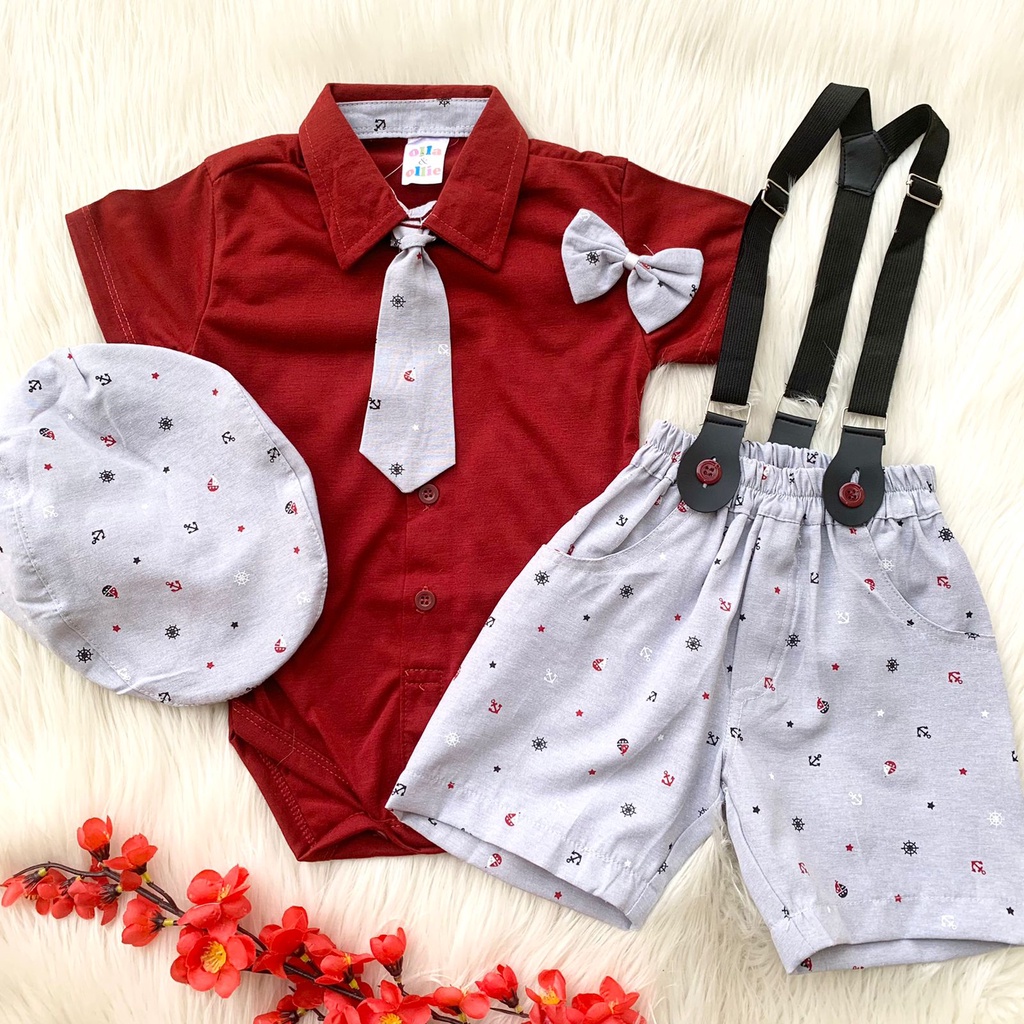 Baju setelan jumper celana topi dasi keren pergi casual fashion anak cowok bayi laki-laki murah - abaw