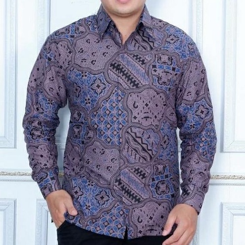 BATIK UNGU LAVENDER LILAC kemeja batik pria modern kantor terbaru baju lengan panjang