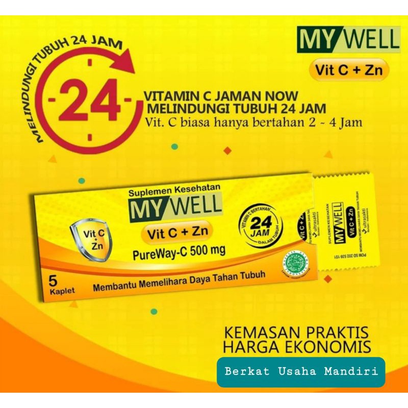 My Well Vitamin C 500g + Zn (Aman dilambung &amp; melindungi tubuh 24jam)