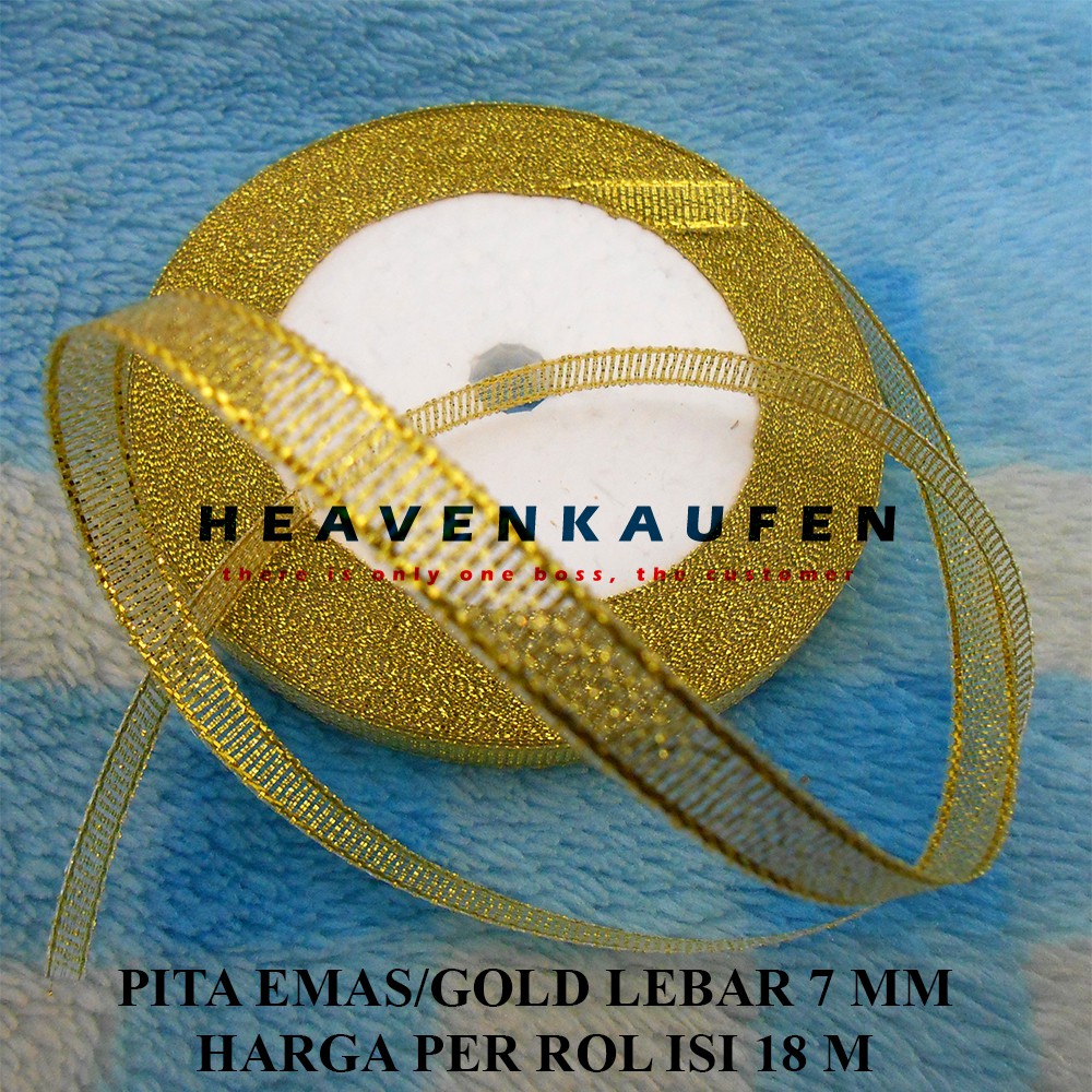 Pita Emas Gold Lebar 7 mm Harga Per Rol isi 18 meter