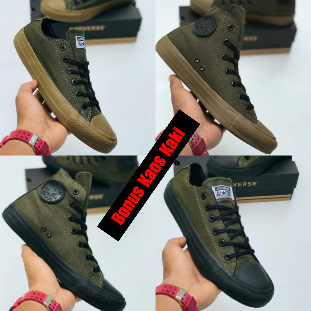 sepatu pria. sepatu converse ct chuck tylor hijau army. sepatu sneakers pria hijau army. sepatu tali