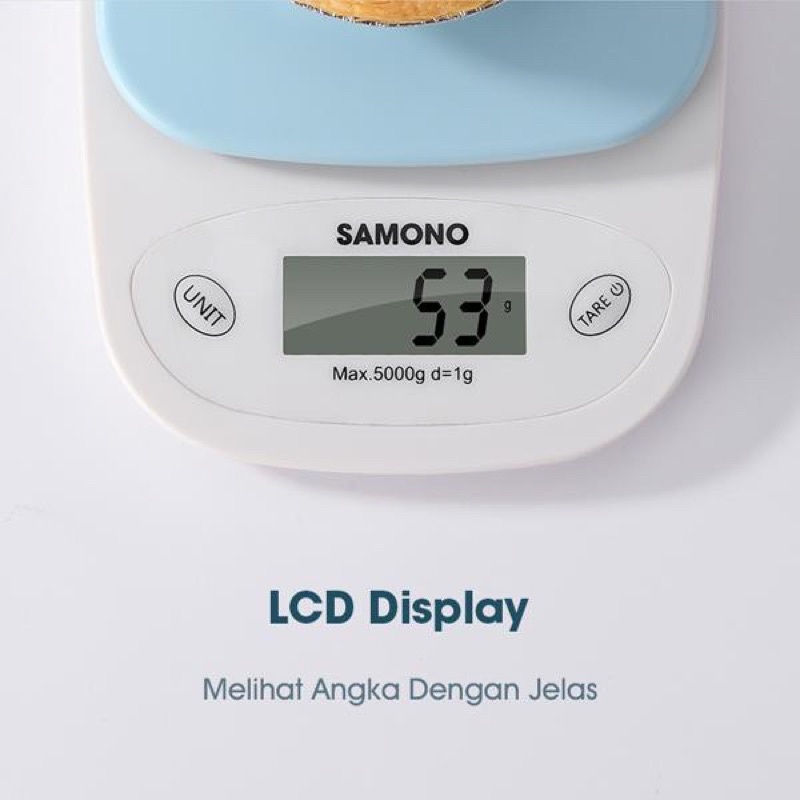 Samono 5KG Timbangan Elektrik Dapur Digital LCD Display bahan Plastik Akurasi 1 gram  SW-KS01 Biru