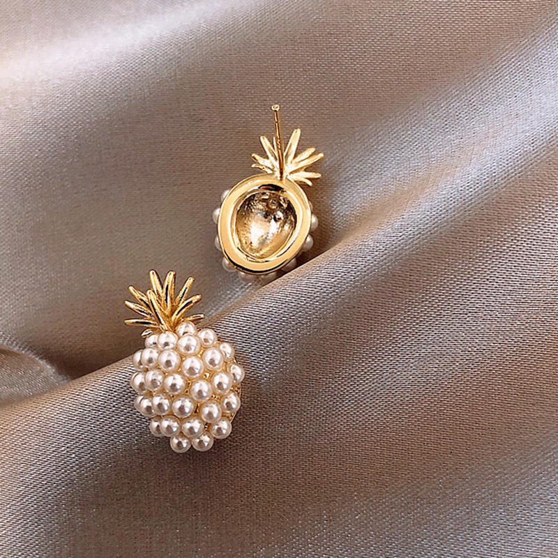 Anting Mutiara Bentuk Nanas Bahan S925 Silver Gaya Retro Perancis Untuk Wanita