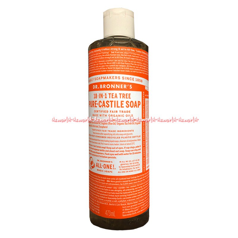 Dr Bronner's 18in1 Tea Tree Pure 473ml Citrus Lavender Rose Peppermint Castile Sabun Cair Dr Broner