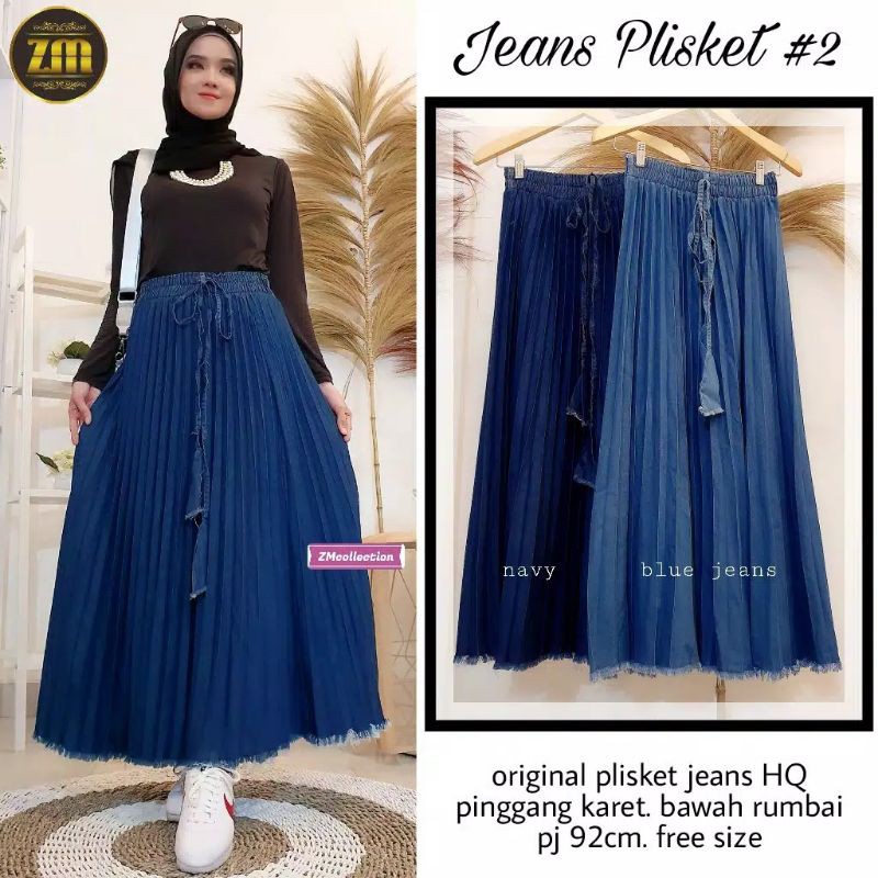 ROK SEPAN PLISKET JEANS  SYQ DENIM RAWIS MURAH  jeans plisket/ plisket jeans /rok plisket