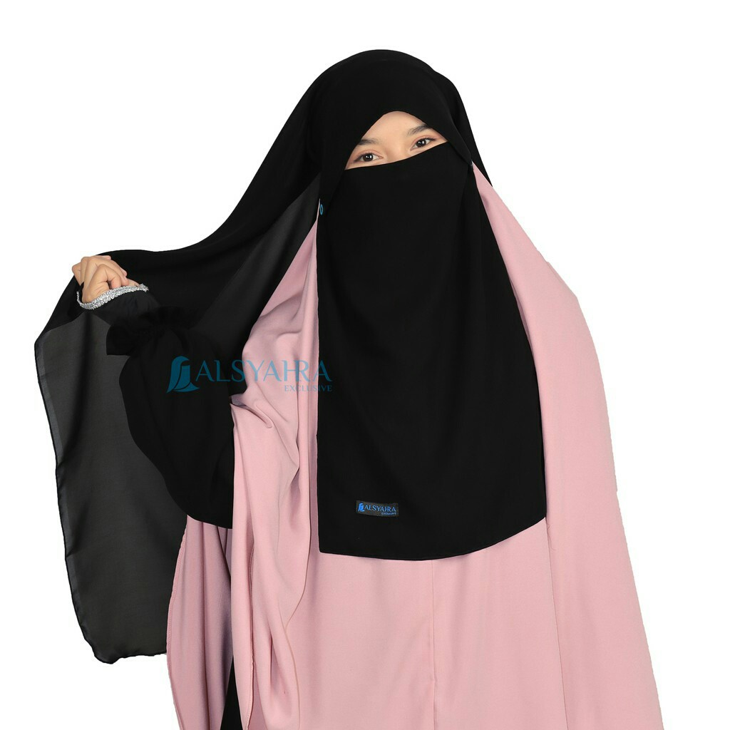 Niqab Yaman Poni Kancing Raudhah Sifon Silk Jetblack Alsyahra Exclusive