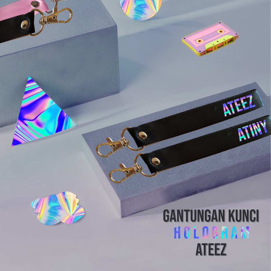 GANTUNGAN KUNCI ATEEZ LANYARD HOLOGRAM FANMADE STRAP GANTUNGAN KUNCI HOLOGRAM ATEEZ EDITION