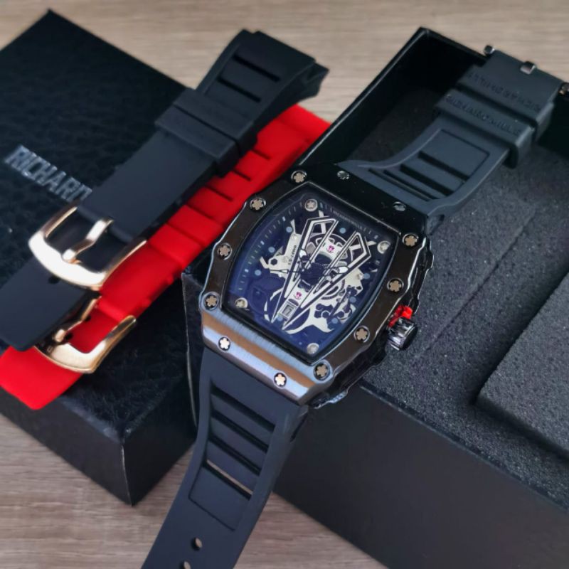 Jam Tangan Pria Richard Mile RM 8310 Tanggal Aktif - Free 1 Strap Rubber Box Batre Cadangan Original
