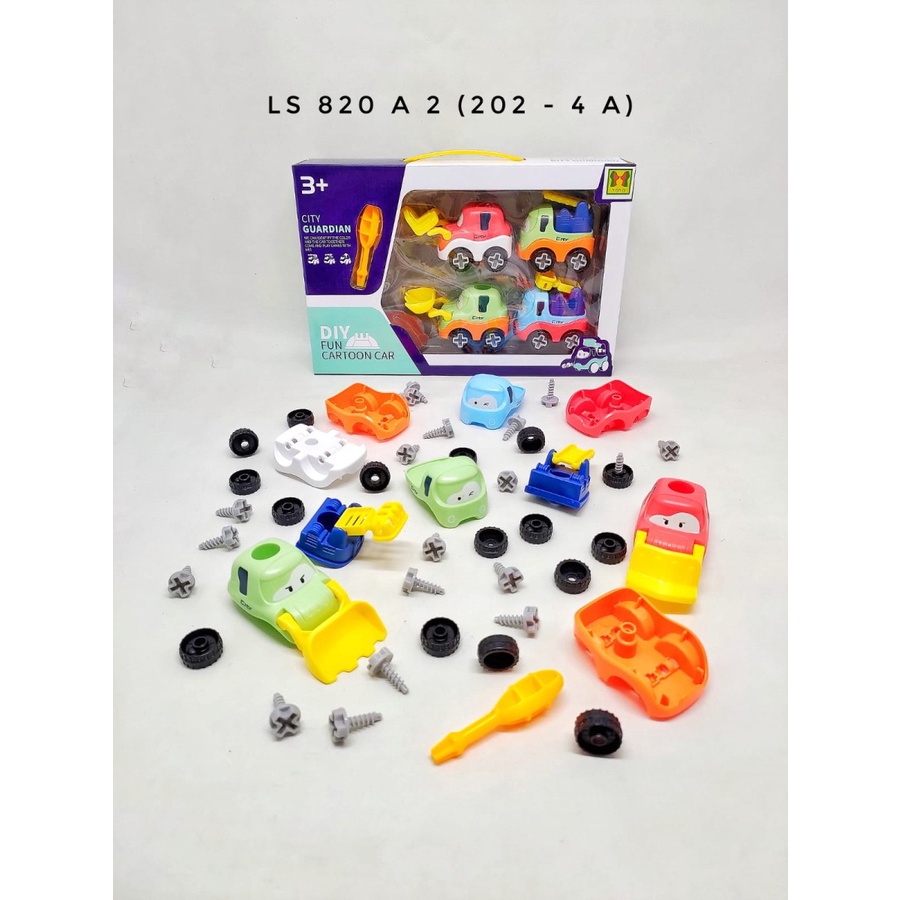 MAINAN DIY TRUCK ASSEMBLE FUN CARTOON CAR / TRUK KONSTRUKSI RAKIT 4PCS