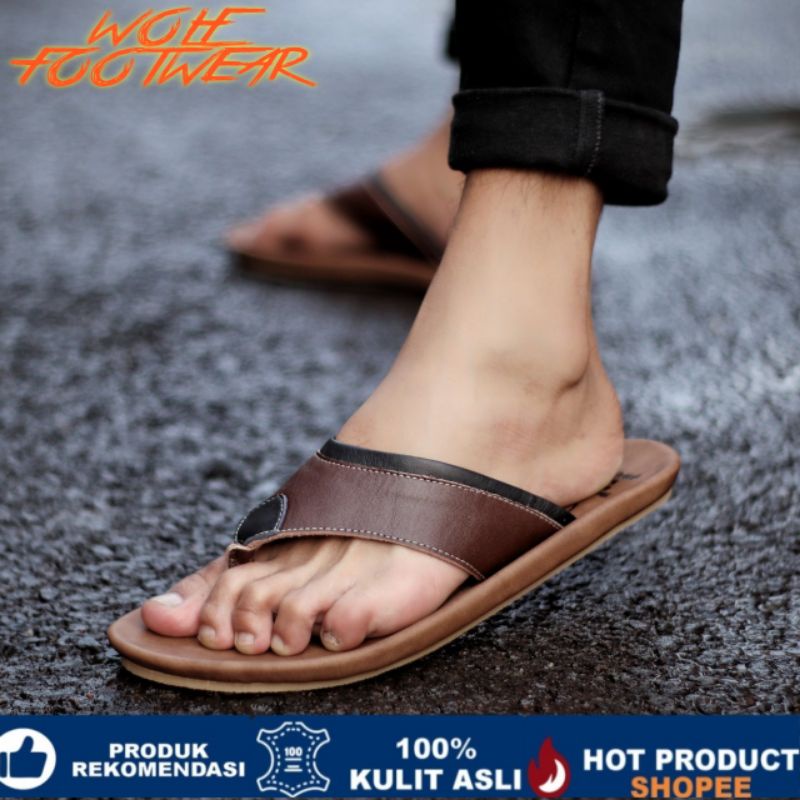 CAVIT BROWN Sandal pria kulit asli cevany original handmade sandal jepit kulit pria bisa COD