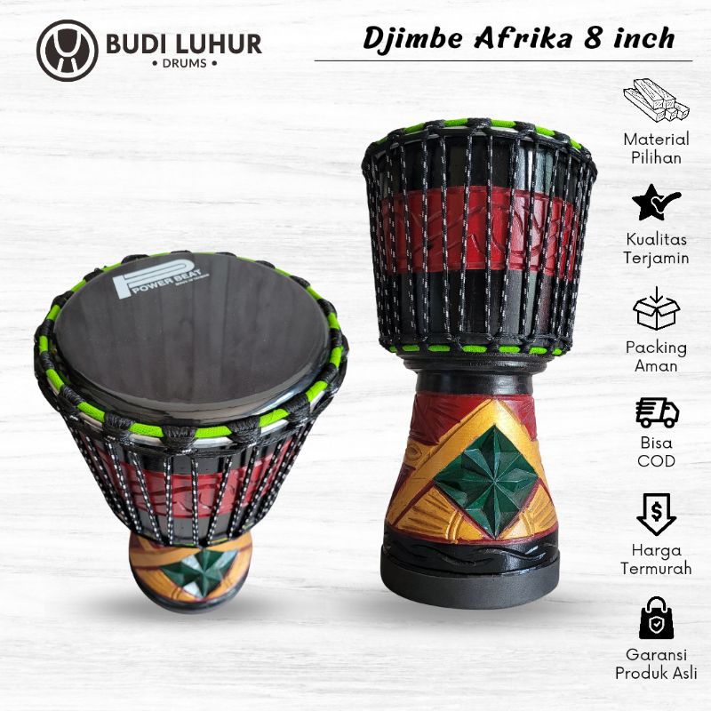 Gendang Kendang Jimbe Djimbe Reggae Spesial Head Mika 8 inch Power Beat Motif Ukir Super