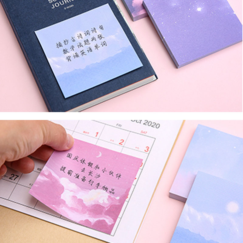 [New Products]80 Sheets Simple Oil Painting Series Sticky Note Creative Calendar Notebook Memo Stickers