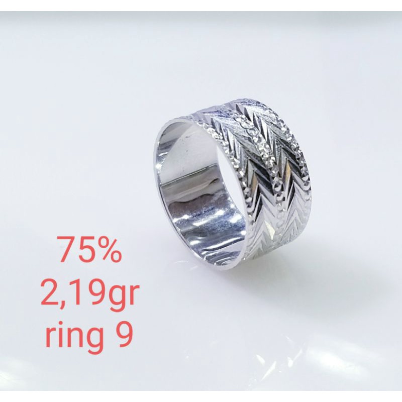 Cincin emas putih model lebar 75%