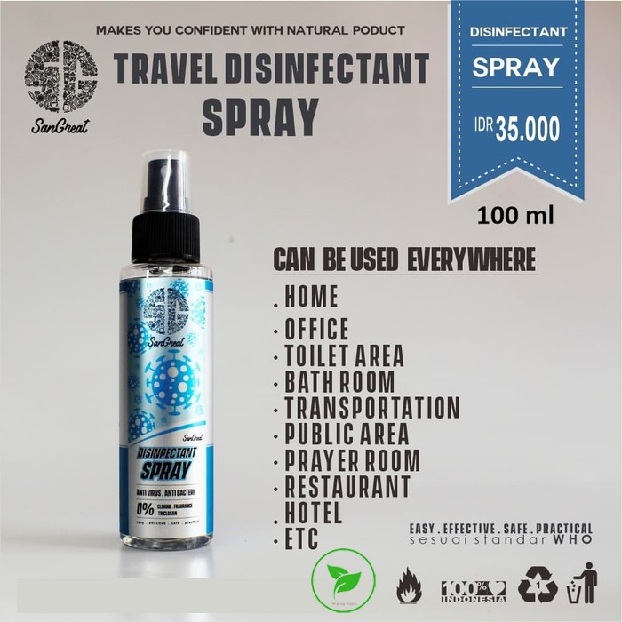 SG Disinfectant Spray Travel Size 100 ml Anti Virus Anti Bakteri murah