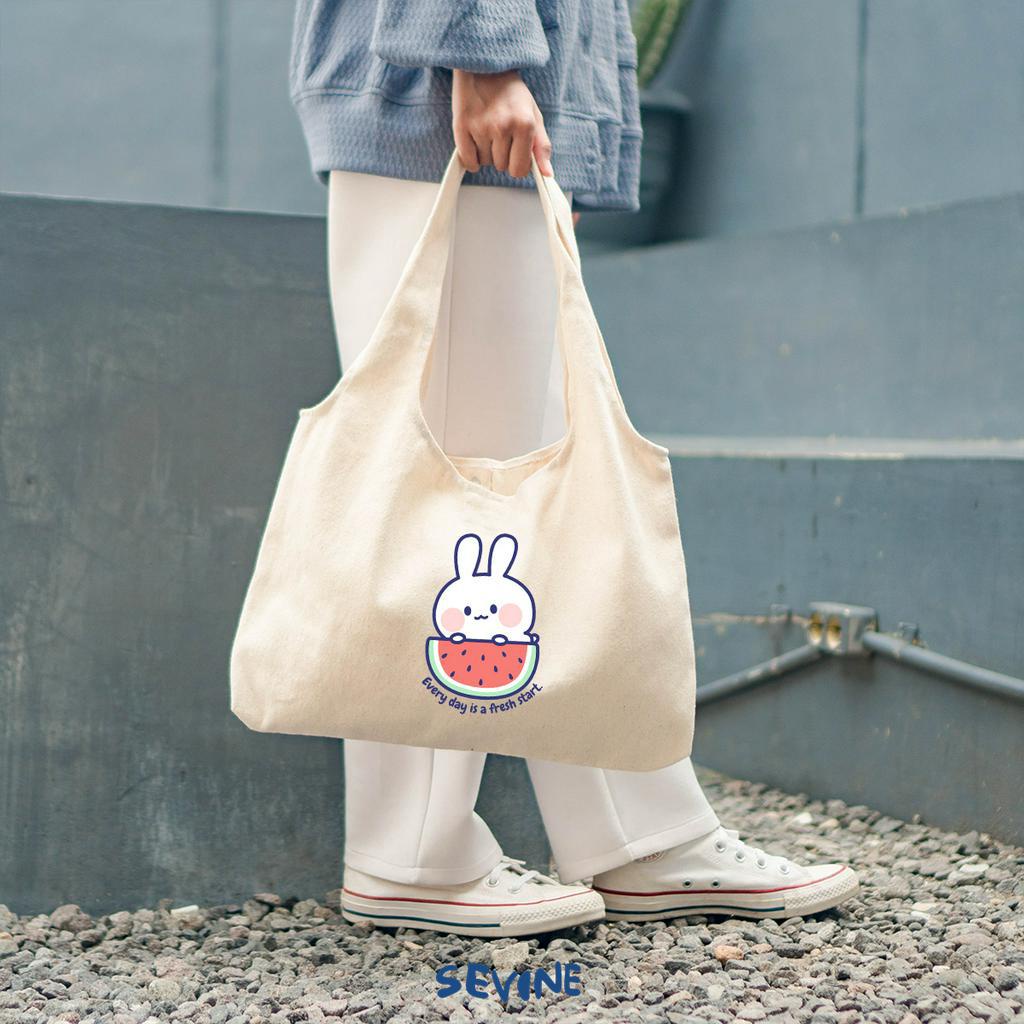 Sevine Tote Bag Kanvas Bonnie Tas Aesthetic Wanita Kuliah Fashion Laptop Sekolah Totebag Vintage Series - XF