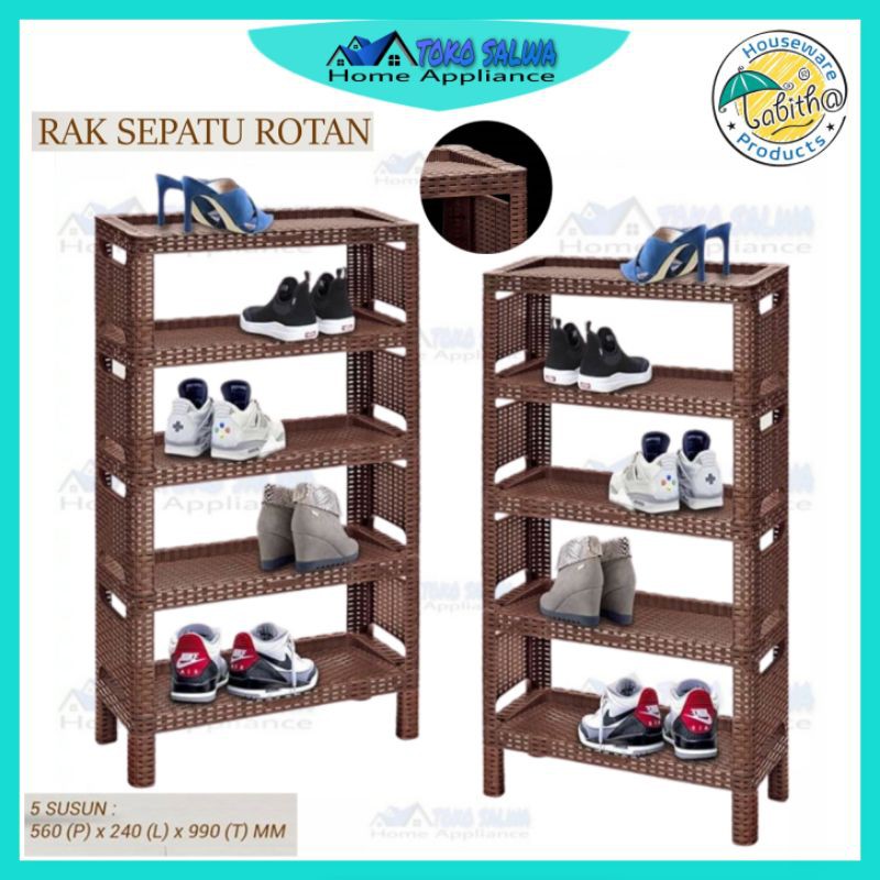 [Bisa COD] Rak Sepatu Plastik Motif Rotan Sintetis Tabitha Susun 5