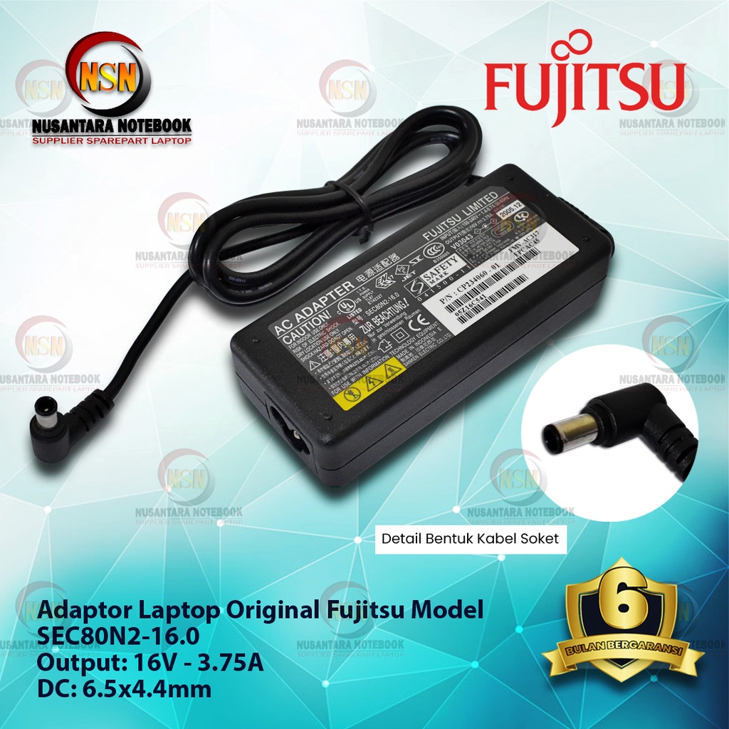 Adaptor Original FUJITSU 16V 3.75A DC 6.5 x 4.4mm SEC80N2-16.0