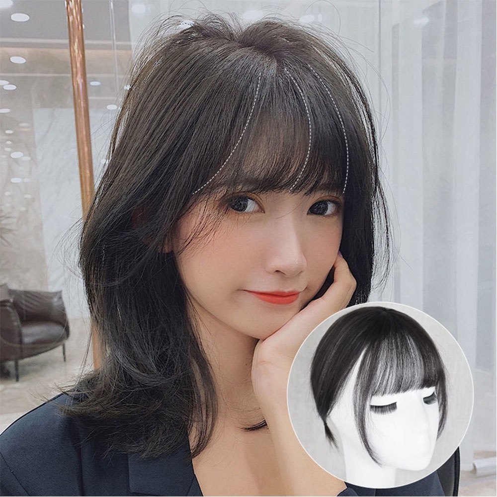 MXBEAUTY Natural Top Hair Bangs Invisible Hairpiece 3D Air Bangs Clip In Synthetic Hair Extensions With Toupee Full Cover High Temperature Fiber Fake Bangs/Multicolor