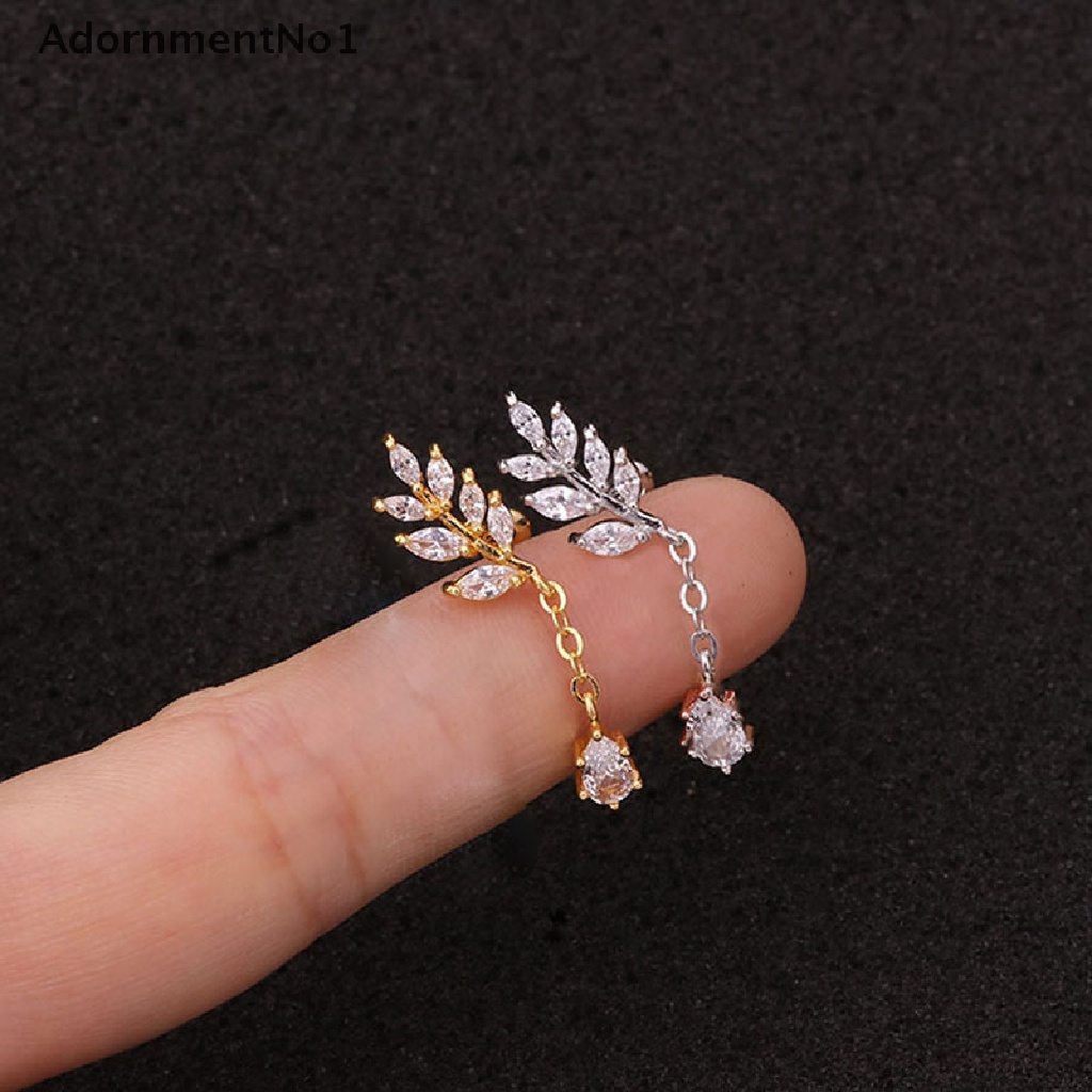 (AdornmentNo1) 1pc Anting Tindik Telinga Desain Daun Hias Kristal Untuk Wanita