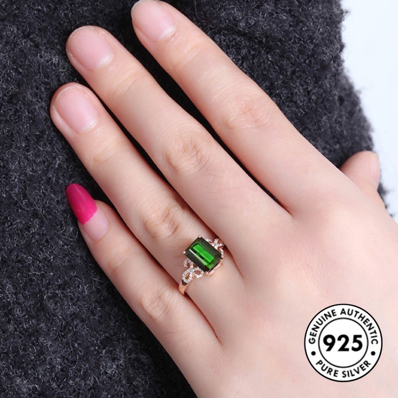 Cincin Bahan 925 Sterling Silver Warna Rose Gold Emerald