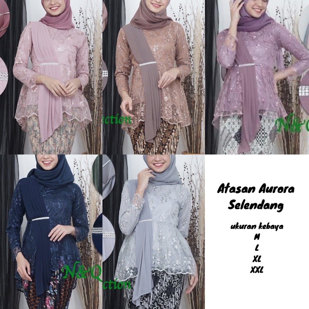 ATASAN KEBAYA TUNIK / TUNIK TULLE / KEBAYA MODERN AURORA SELENDANG ANEKA WARNA