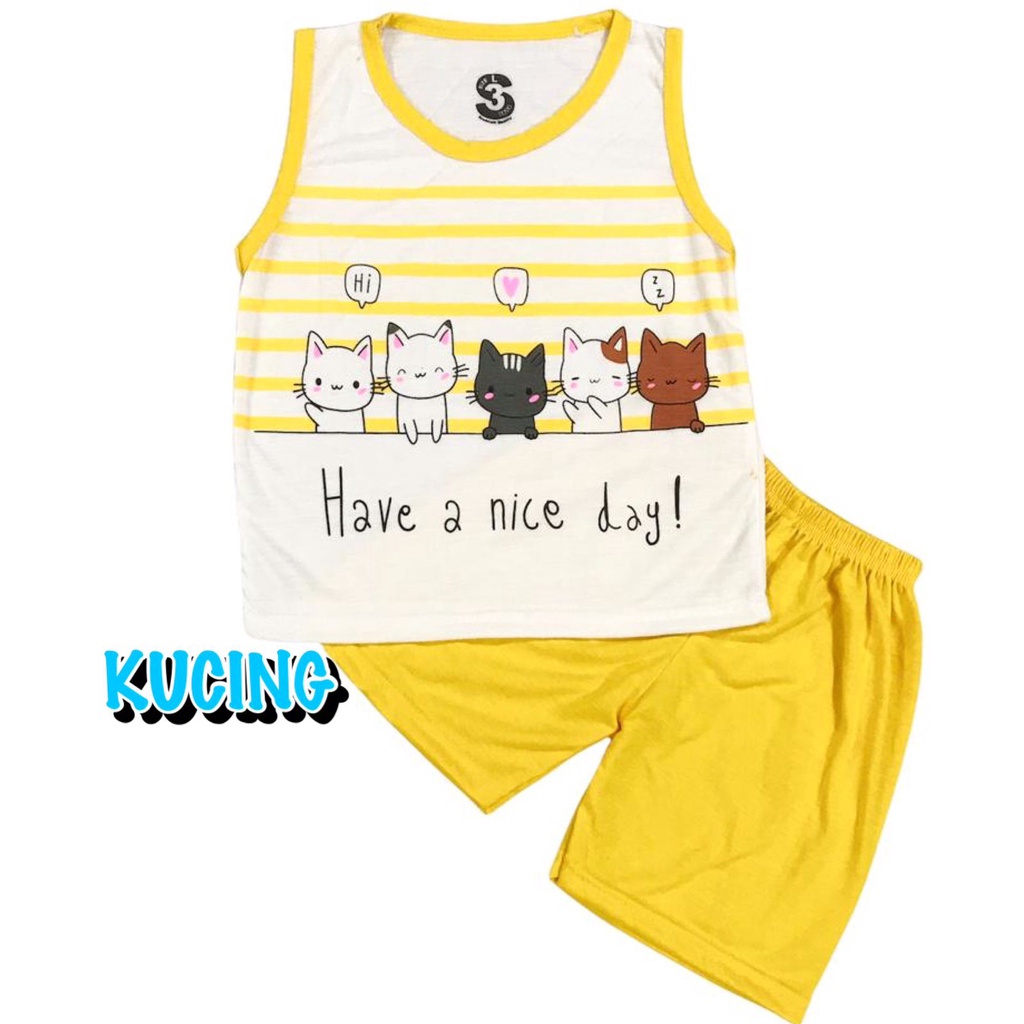 (1 KG MUAT 10 STEL) BAJU SETELAN KUTANG/SINGLET/KUTUNG SANTAI ATASAN CELANA OBLONG ANAK LAKI-LAKI/COWOK BAHAN KAOS KATUN KUCING/CAT