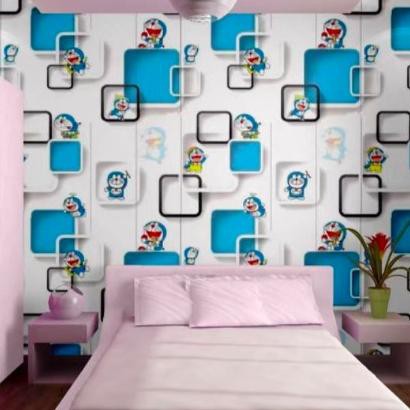 Wallpaper Dinding Ukuran 45 Cm X 10 M Motif Doraemon 3d Kotak Biru Shopee Indonesia