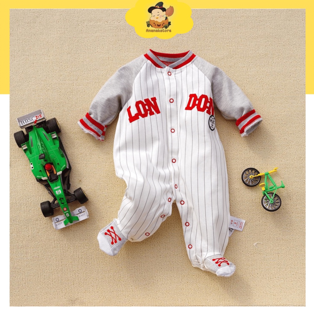 ANANAKSTORE / JUMPER BAYI 0-1 TAHUN motif BASEBALL LONDON / jumper bayi bungkus kaki / baju bayi import korea