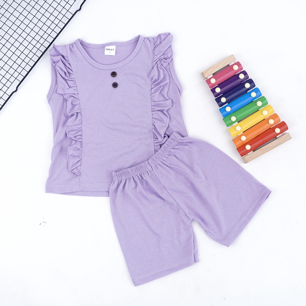 VS - SET IVE KANCING ANAK PEREMPUAN RUFFLE | SETELAN BAJU ANAK LENGAN BUNTUNG CELANA PENDEK 1-5 THN