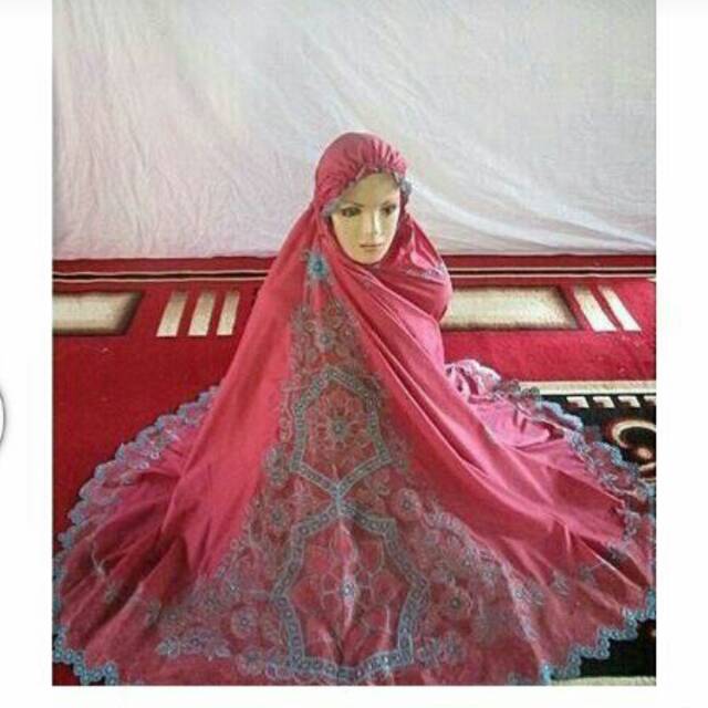 Mukena bordir katun silky pink fanta motif punggung