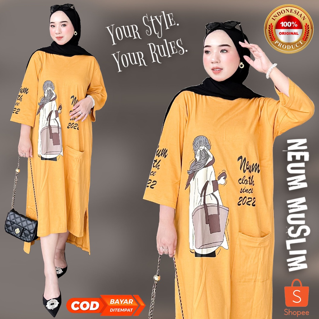 NEUM MUSLIM / Long Tunik NEUM Modern Bahan Kaos Combet 20s Original Produk