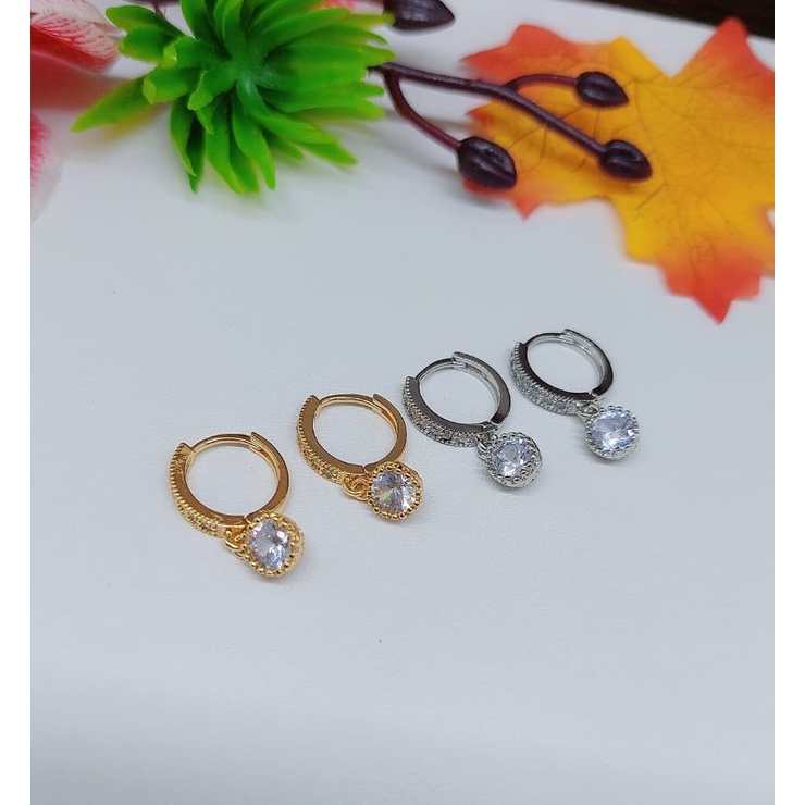 Anting xuping bulat permata lapis emas 18k