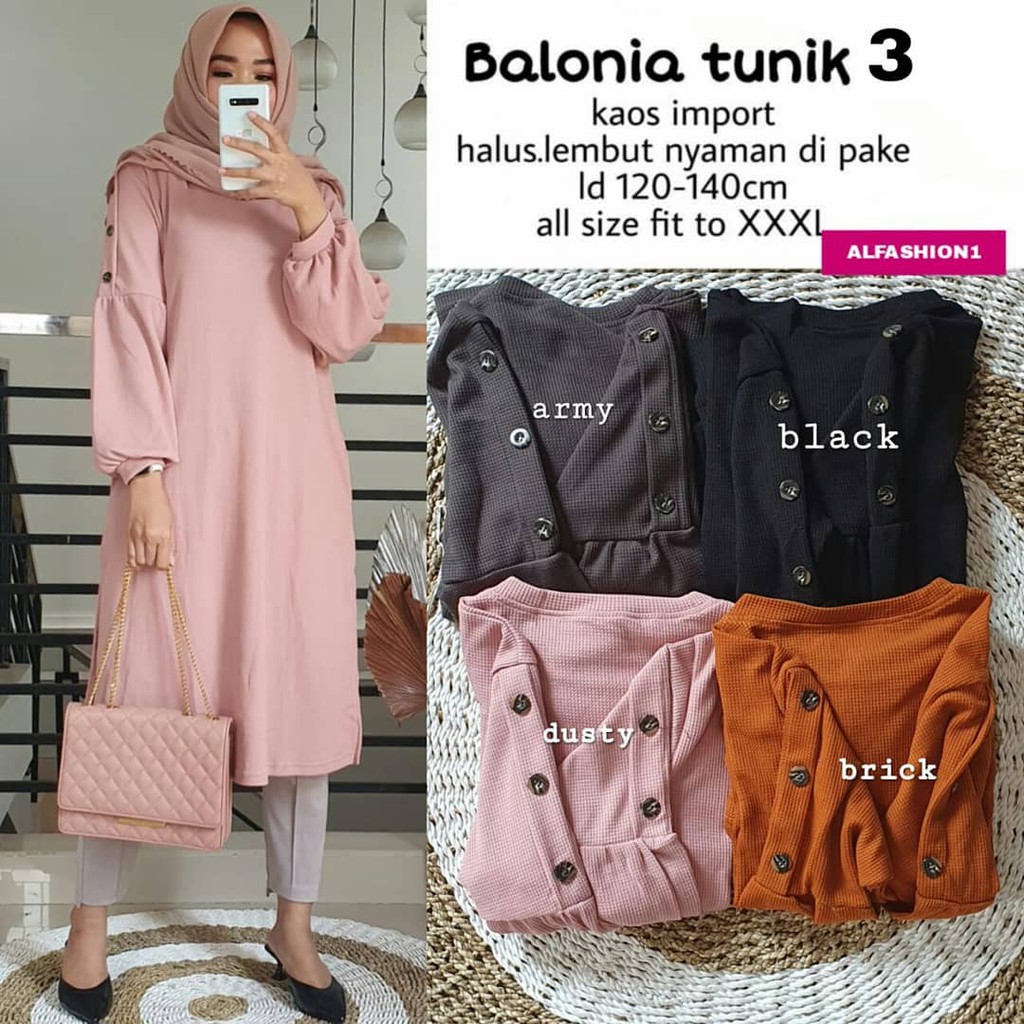 BHL - Long Tunik Super Jumbo Premium Bahan Kaos Uniglo Balonia #3 Tanpa Kancing Lengan Alfashion Sol