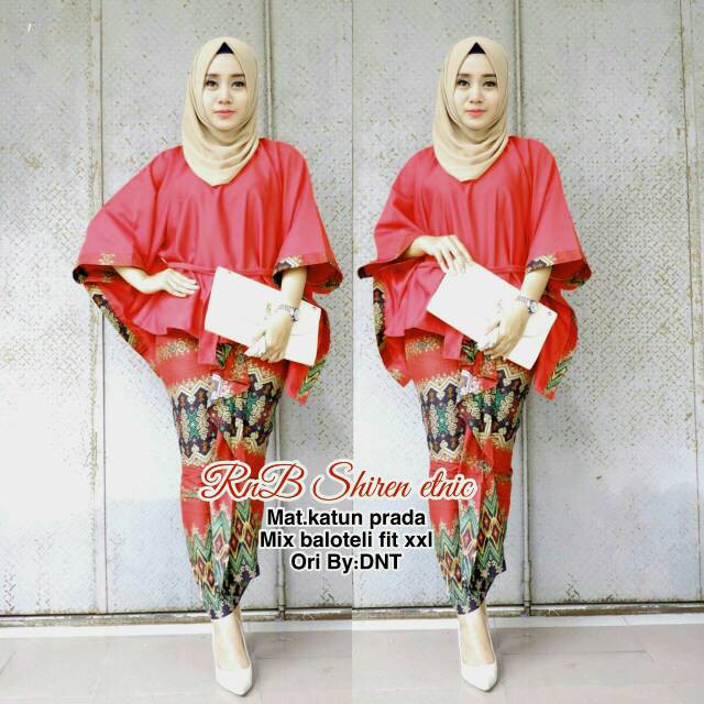 Setelan Batik modern RnB shiren etnic setelan kebaya pesta wanita kekinian blouse panajang atasan