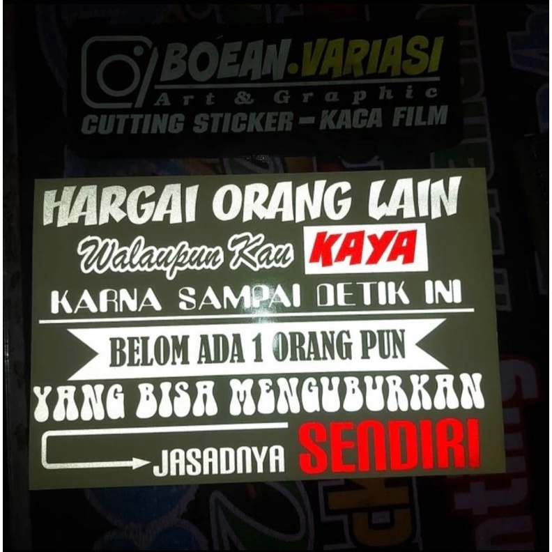 Sticker keren lucu sticker kaca mobil sticker kata kata hargai orang lain buat kaca body mobil