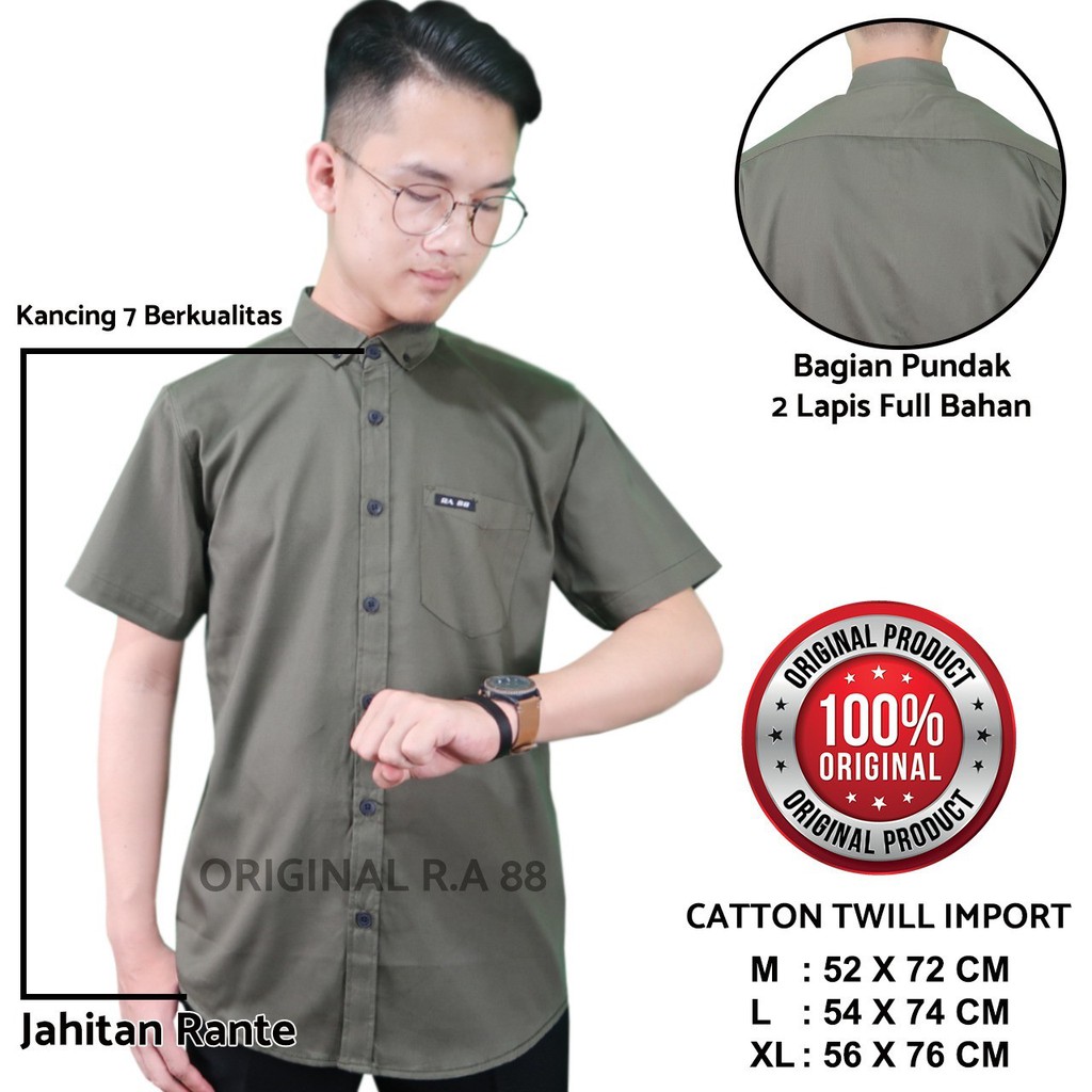 kameja pendek pria katun twill import kameja polos